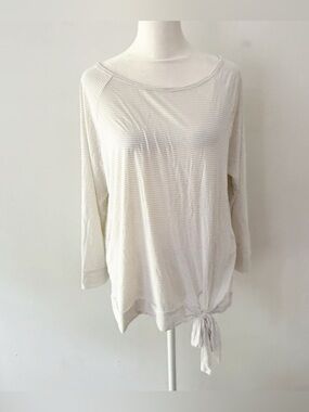 Beyond Yoga Women Striped Stretchy Tie Long Sleeve Top Medium Athleisure Casual